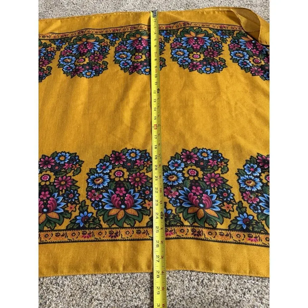 Vintage Colorful Floral Yellow 70s Gold Scarf 70in X 28in Boho